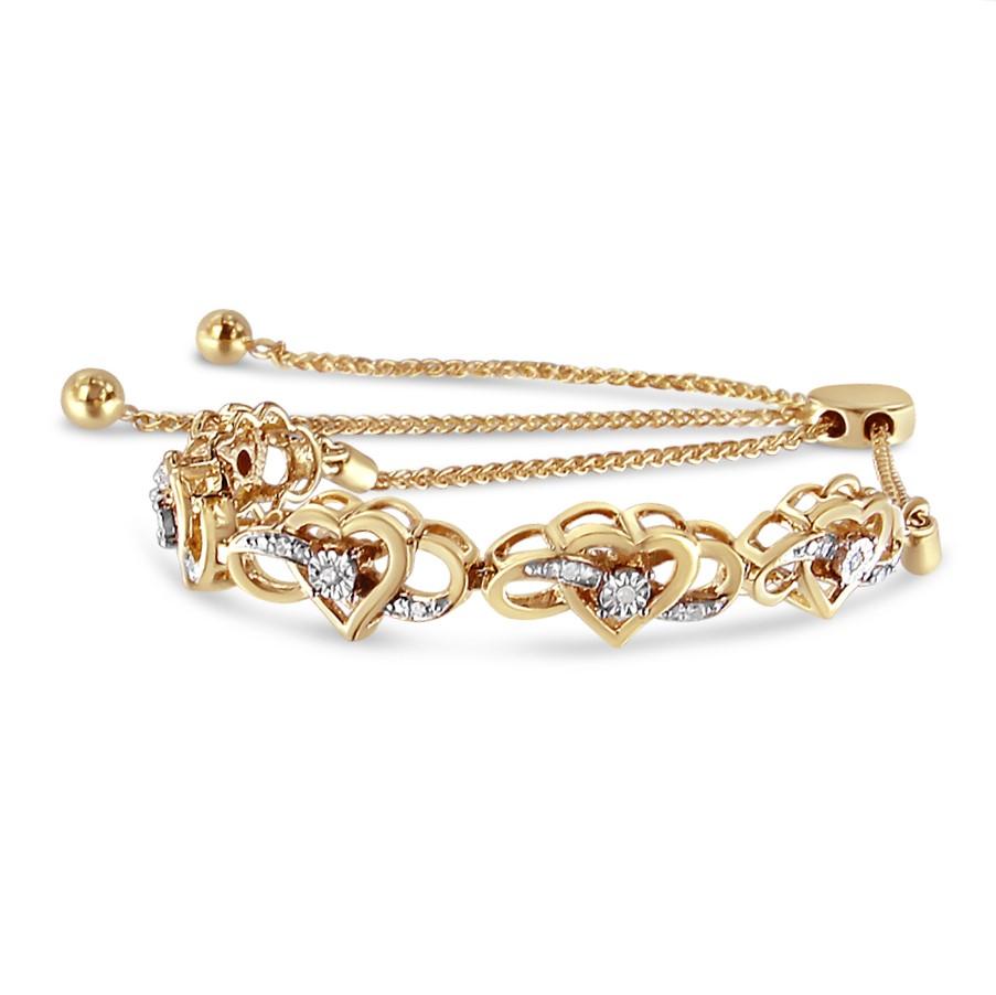 Contemporain Bracelet Bolo en or jaune sur argent avec diamants en forme de cœur infini de 1/10 carat en vente