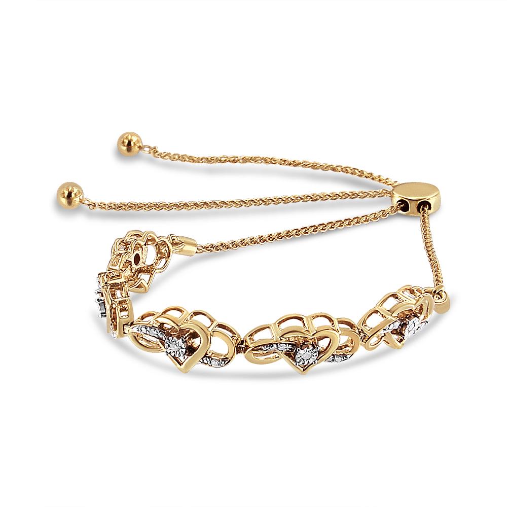 Contemporary Yellow Gold over Silver 1/10 Carat Diamond Infinity Heart Shaped Bolo Bracelet For Sale