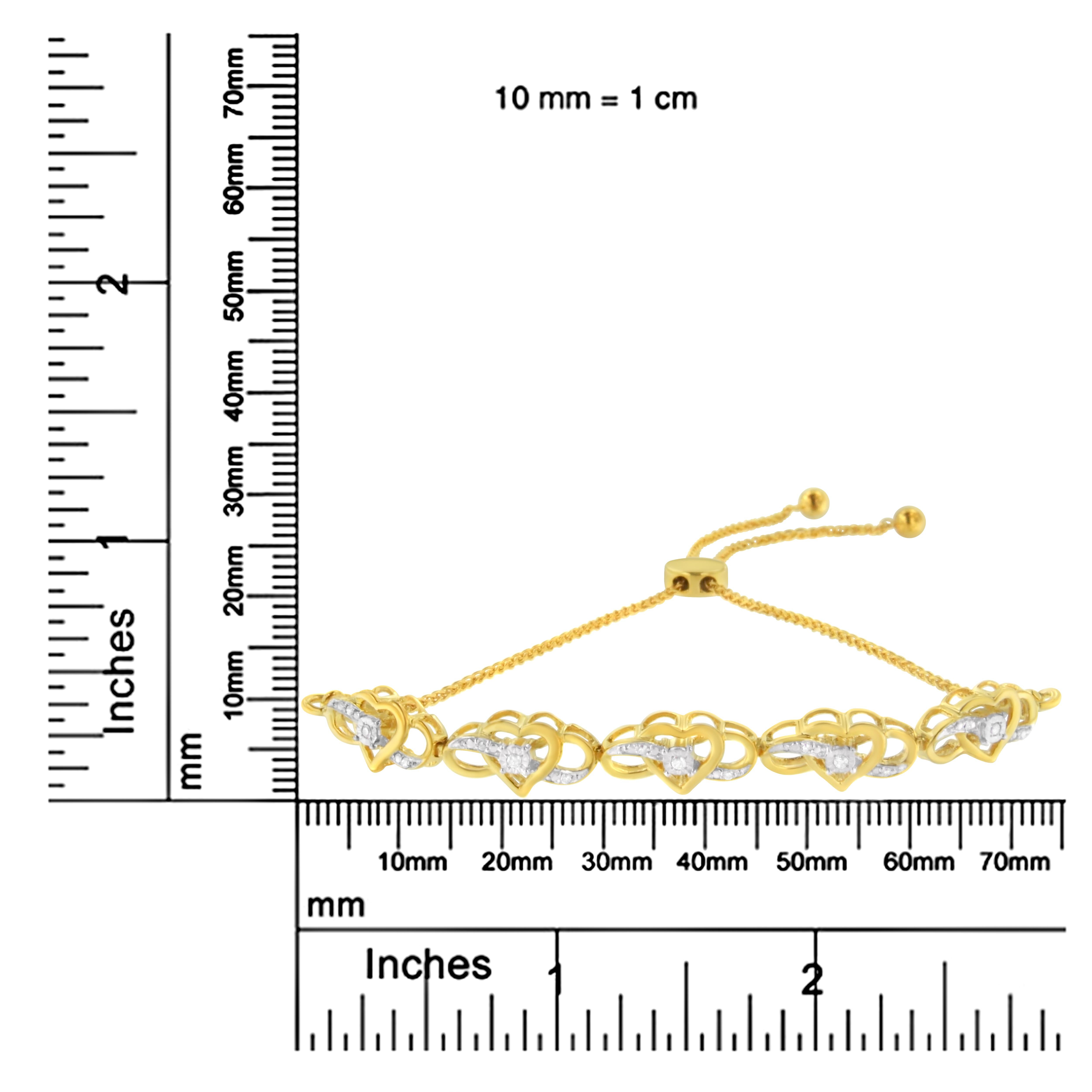 Contemporary Yellow Gold over Silver 1/10 Carat Diamond Infinity Heart Shaped Bolo Bracelet For Sale