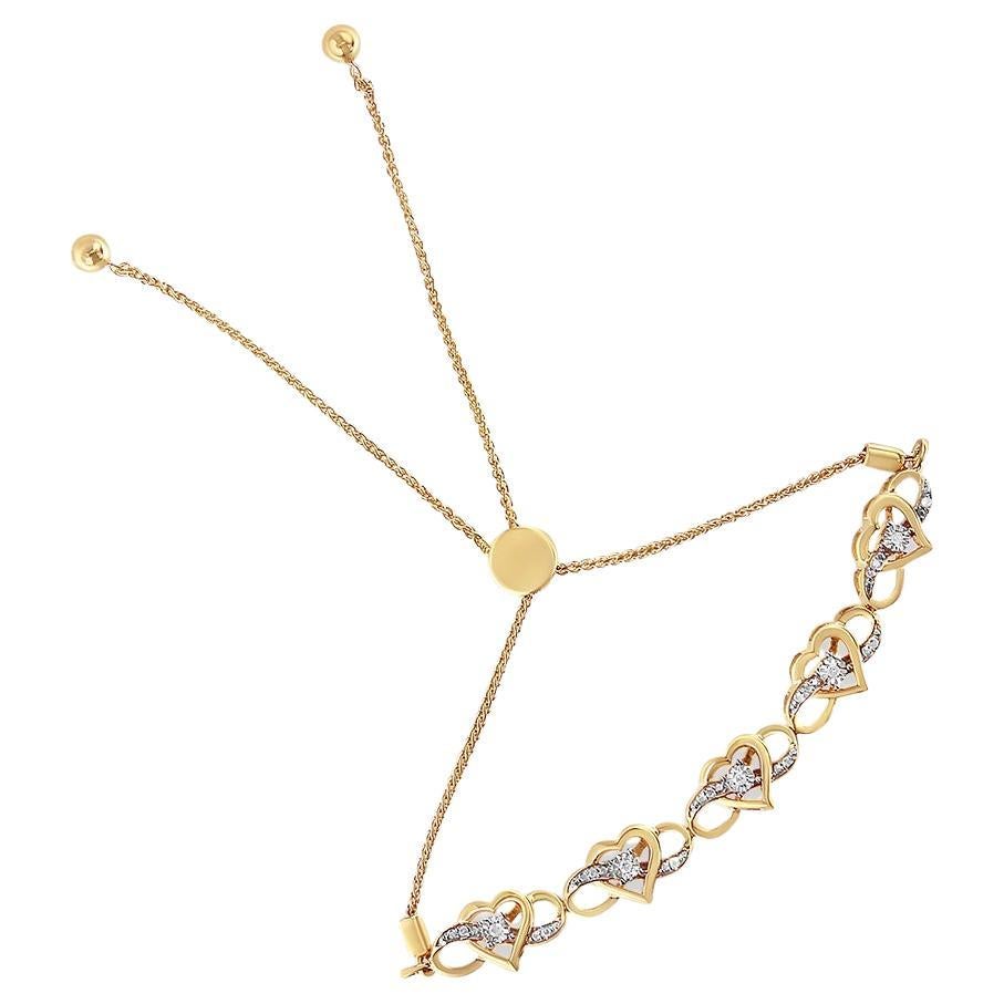 Bracelet Bolo en or jaune sur argent avec diamants en forme de cœur infini de 1/10 carat en vente