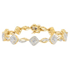 Bracelet Art déco à maillons carrés et tourbillons en or jaune sur argent, avec diamants 1/4 carat