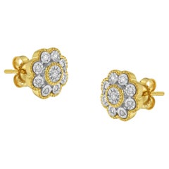 Yellow Gold over Silver 1/6 Carat Miracle-Plate Set Diamond Floral Stud Earrings
