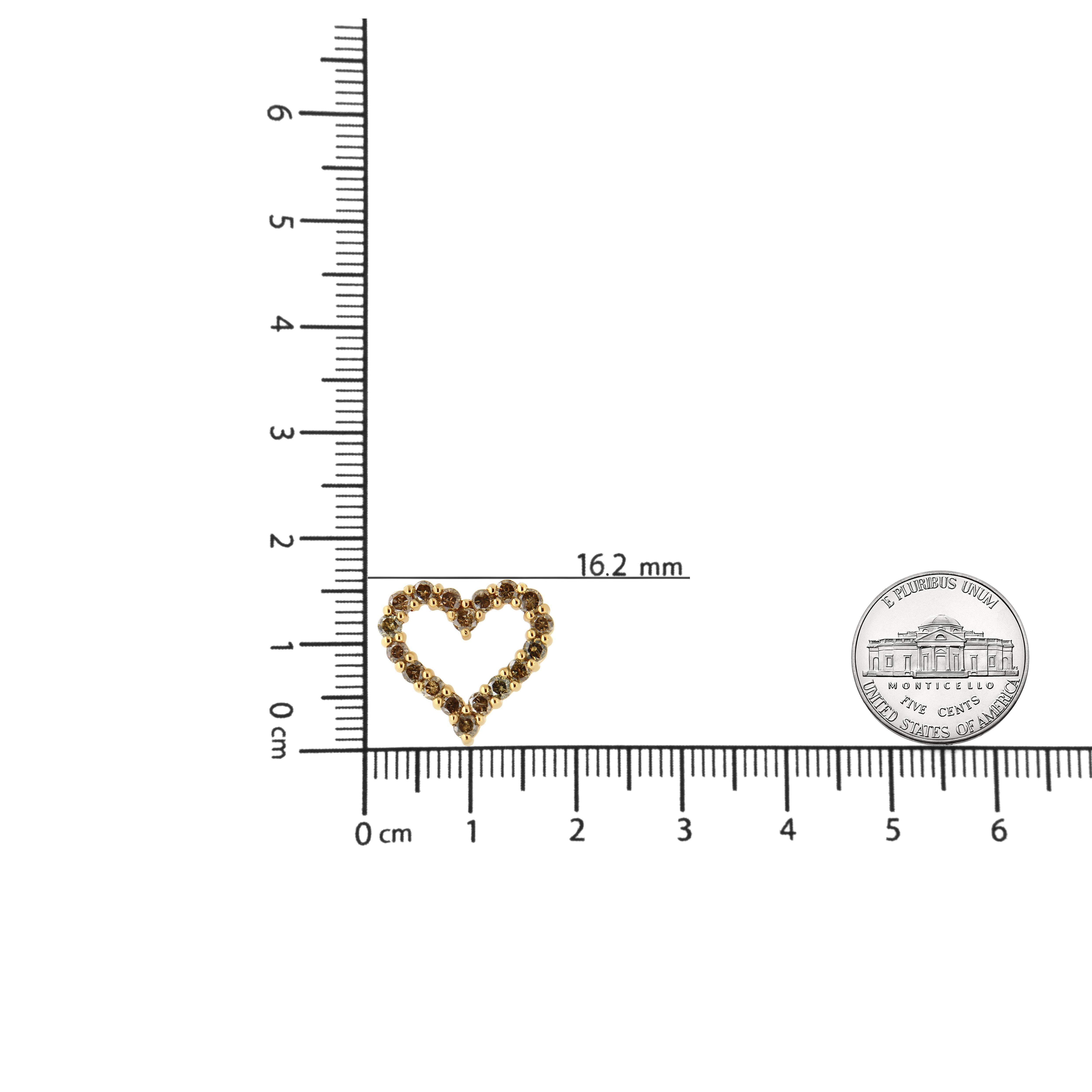 Round Cut Yellow Gold Over Silver 1.0 Carat Champagne Diamond Heart Pendant Necklace For Sale