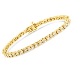 Yellow Gold Over Silver 1.0 Carat Diamond Round Faceted Bezel Tennis Bracelet
