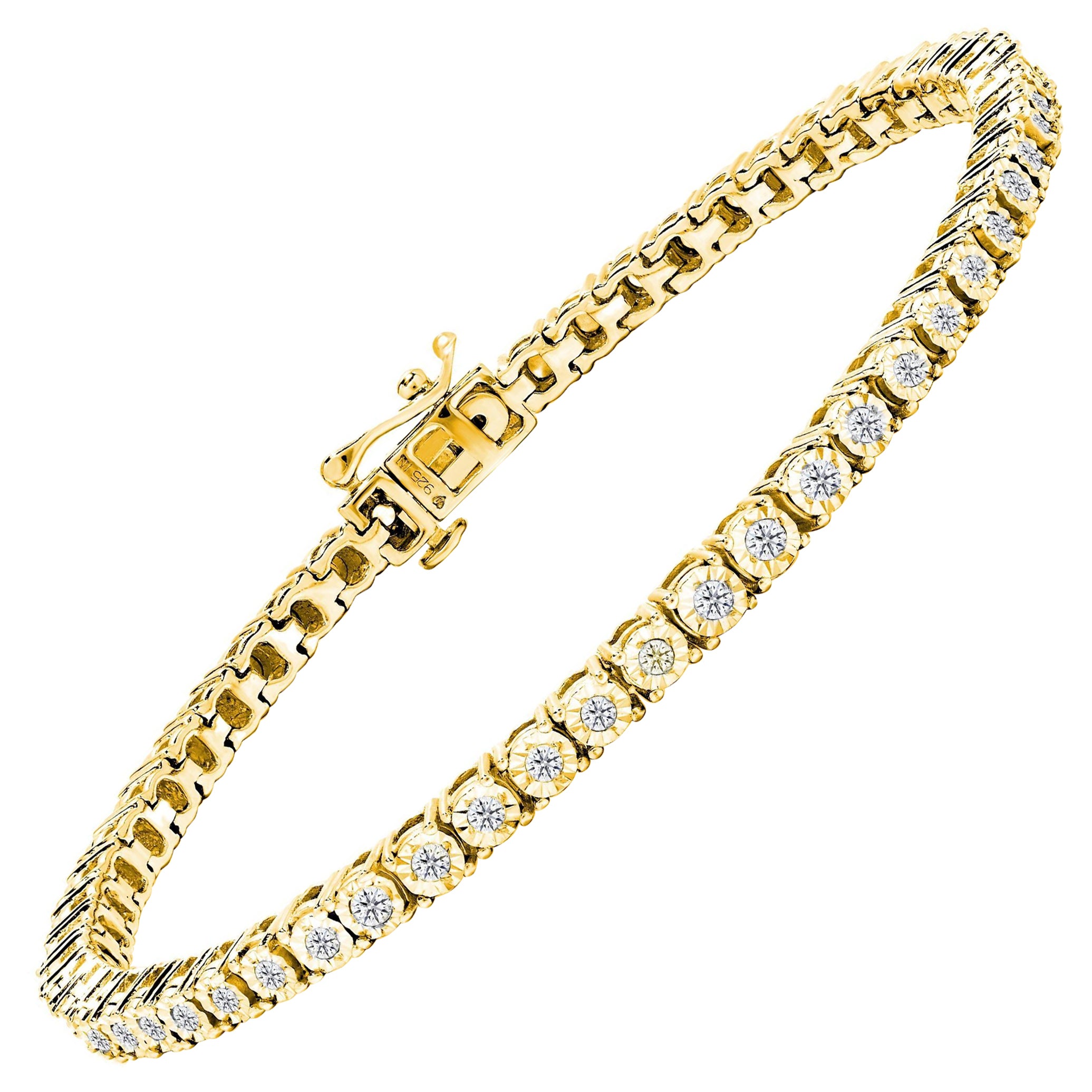 Bracciale da tennis con castone sfaccettato in oro giallo e argento da 1,0 carati con diamante rotondo