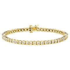 Yellow Gold Over Silver 1.0 Carat Diamond Round Faceted Bezel Tennis Bracelet