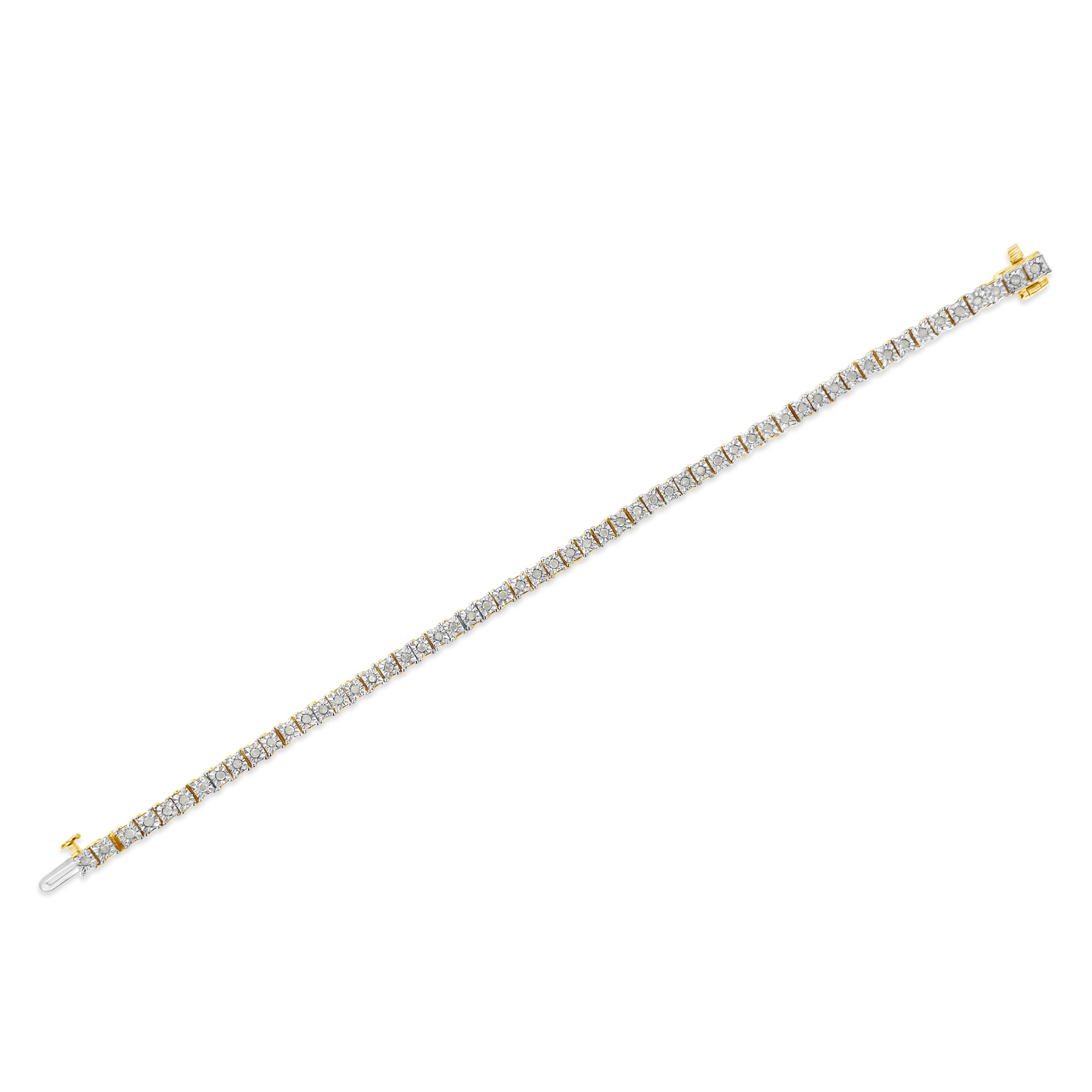 Contemporary Yellow Gold over Silver 1.0 Carat Diamond Square Frame Miracle Tennis Bracelet