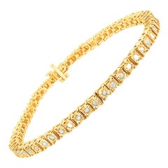 Oro amarillo sobre plata Pulsera de tenis milagrosa con montura cuadrada de diamantes de 1,0 quilate
