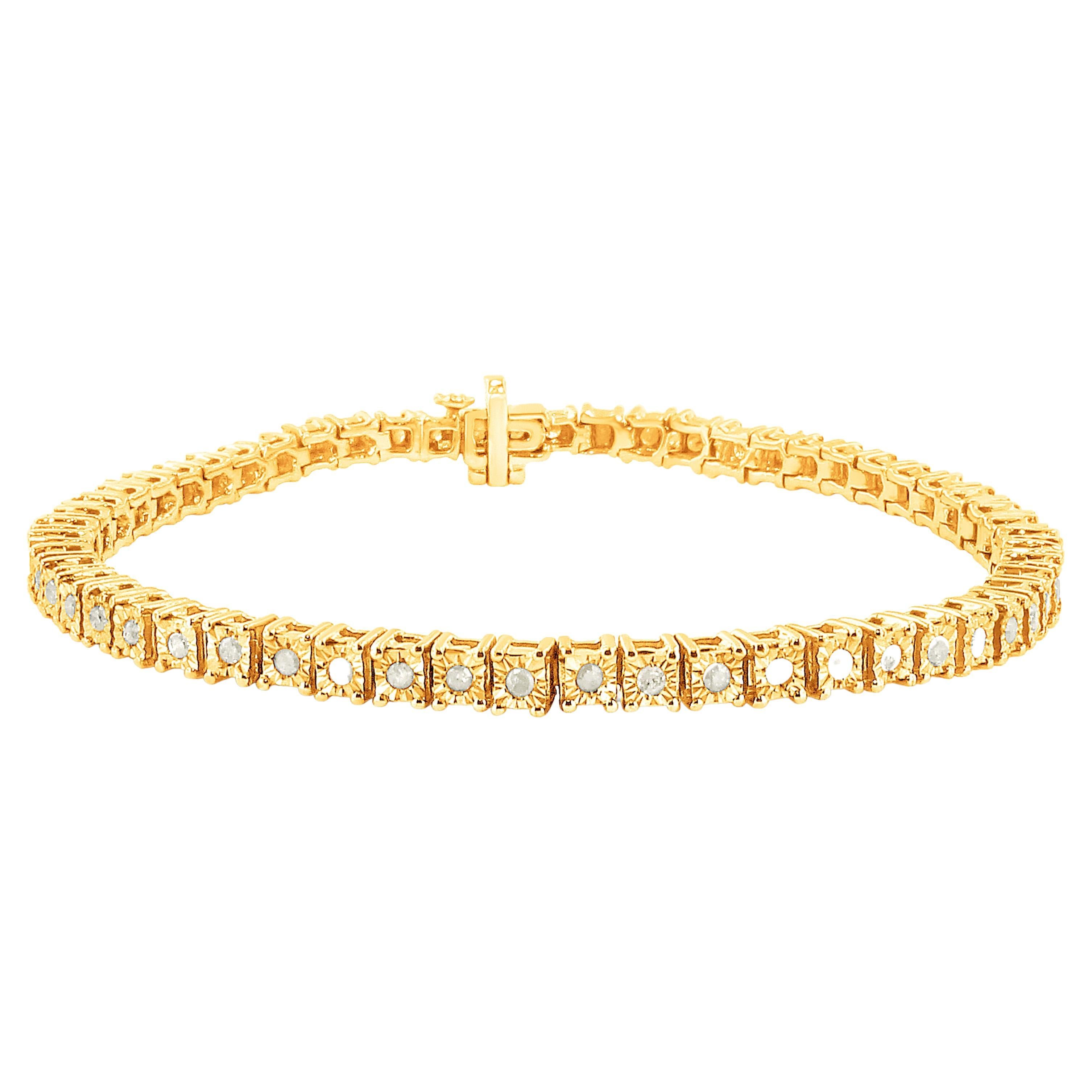Bracelet tennis Miracle en or jaune sur argent avec cadre carré en diamants de 1,0 carat