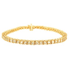Yellow Gold over Silver 1.0 Carat Diamond Square Frame Miracle Tennis Bracelet