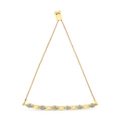 Yellow Gold over Silver Diamond Accent Marquise Shape & Heart Link Bolo Bracelet