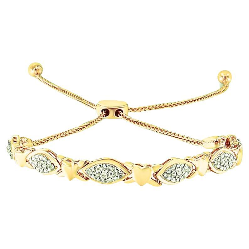 Yellow Gold over Silver Diamond Accent Marquise Shape & Heart Link Bolo Bracelet For Sale