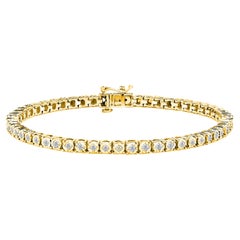 Oro amarillo sobre plata de ley Pulsera de tenis redonda facetada con diamantes de 1,0 quilates