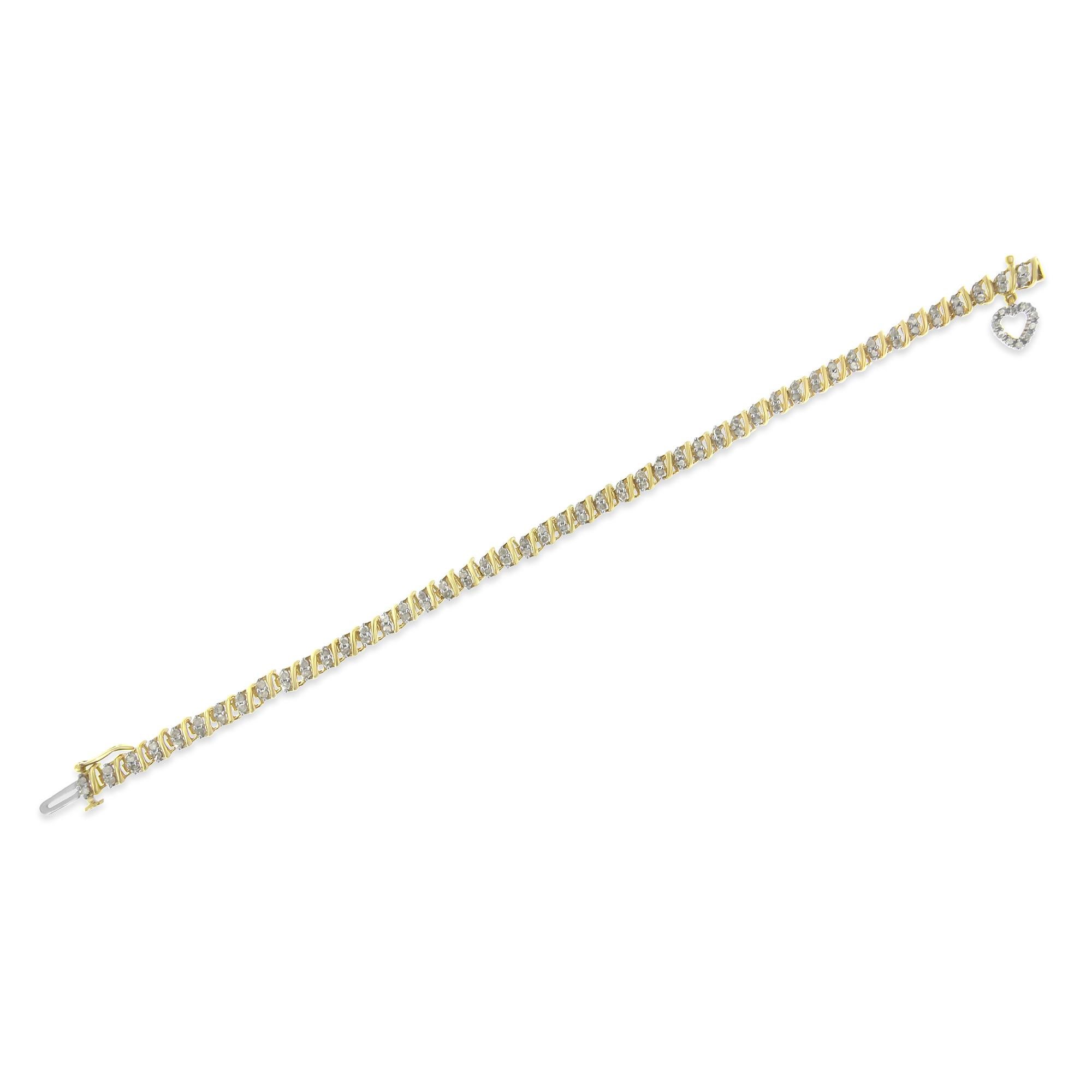 Yellow Gold Over Sterling Silver 2.0 Carat Diamond Heart Charm Link Bracelet In New Condition For Sale In New York, NY