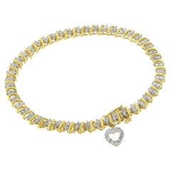 Bracelet à maillons en or jaune sur argent sterling avec breloque en forme de cœur avec diamants de 2,0 carats