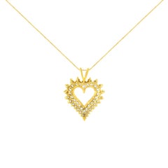 Yellow Gold Over Sterling Silver 3.0 Cttw Diamond Cluster Heart Pendant Necklace