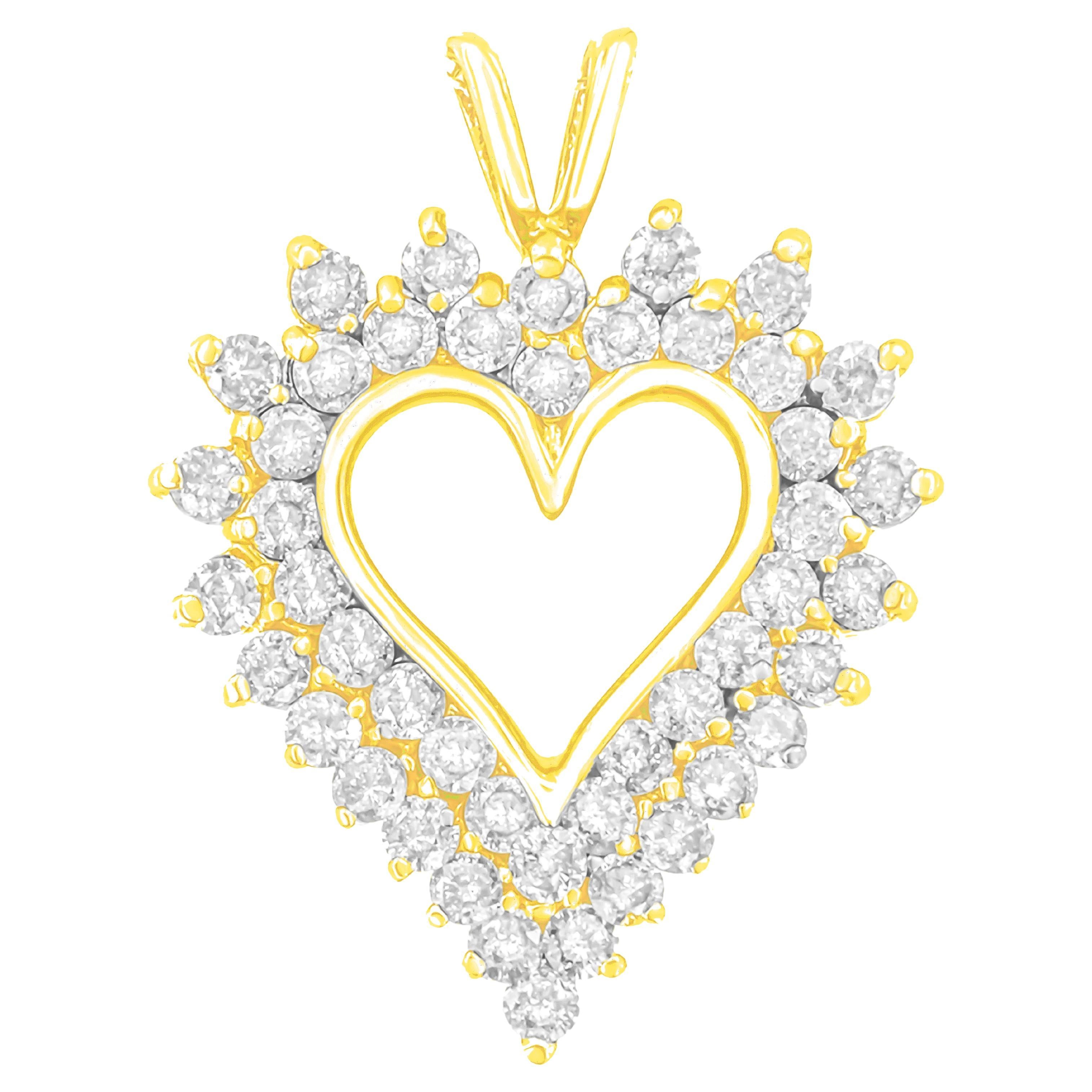 Yellow Gold Over Sterling Silver 3.0 Cttw Diamond Cluster Heart Pendant Necklace For Sale