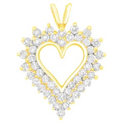 Yellow Gold Over Sterling Silver 3.0 Cttw Diamond Cluster Heart Pendant Necklace