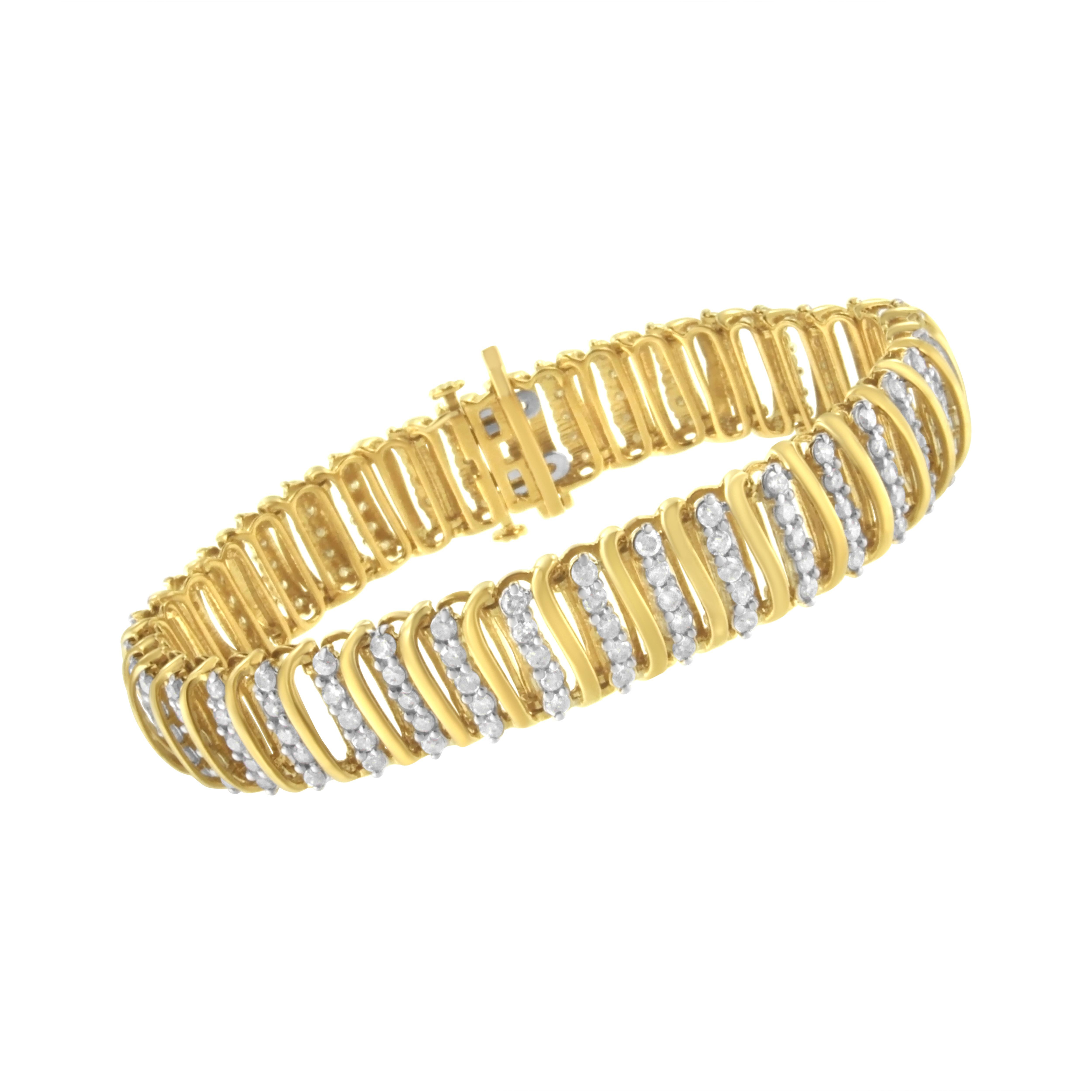 Contemporain Bracelet tennis bicolore en or jaune sur argent sterling avec diamants en forme de S de 5,0 carats en vente