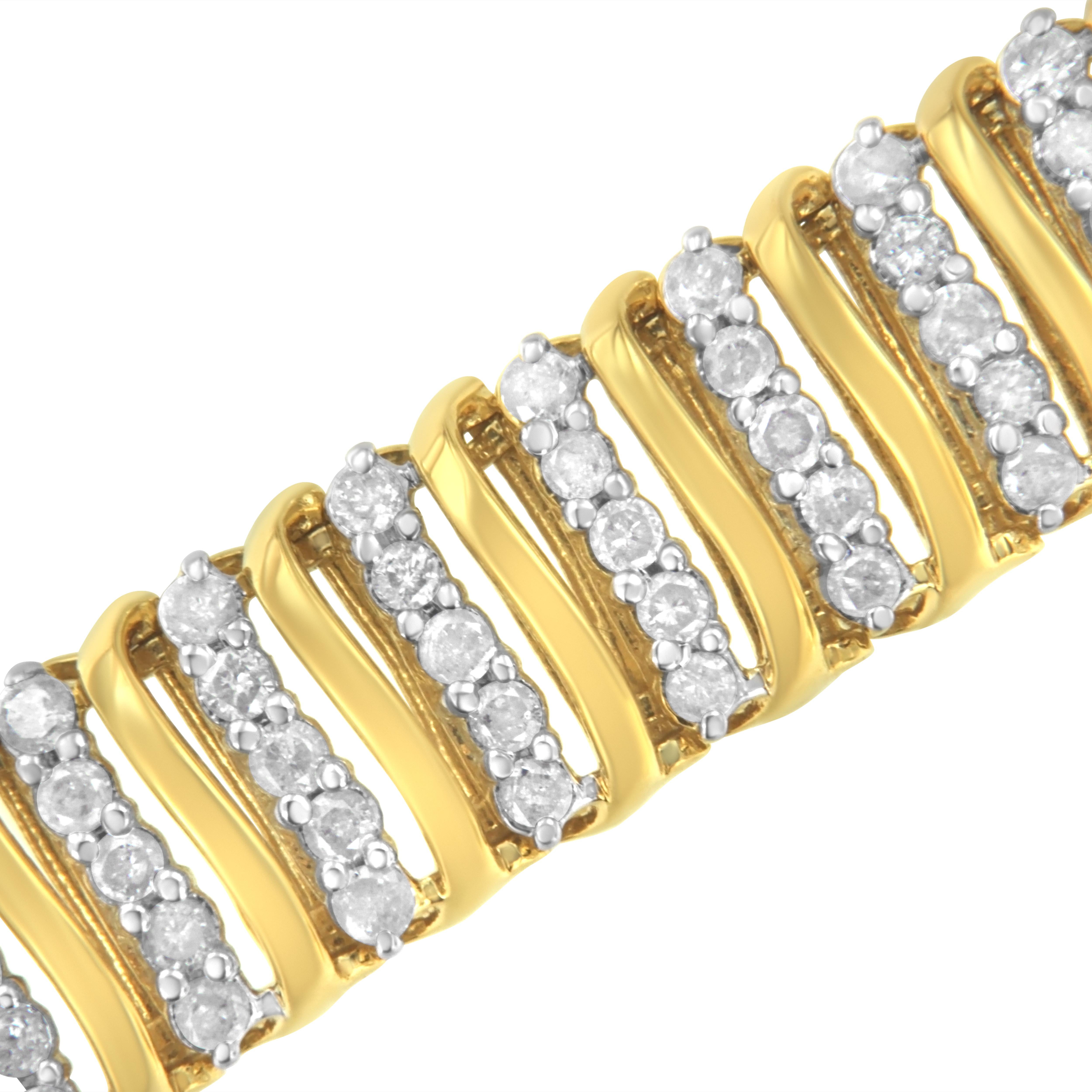 Taille ronde Bracelet tennis bicolore en or jaune sur argent sterling avec diamants en forme de S de 5,0 carats en vente