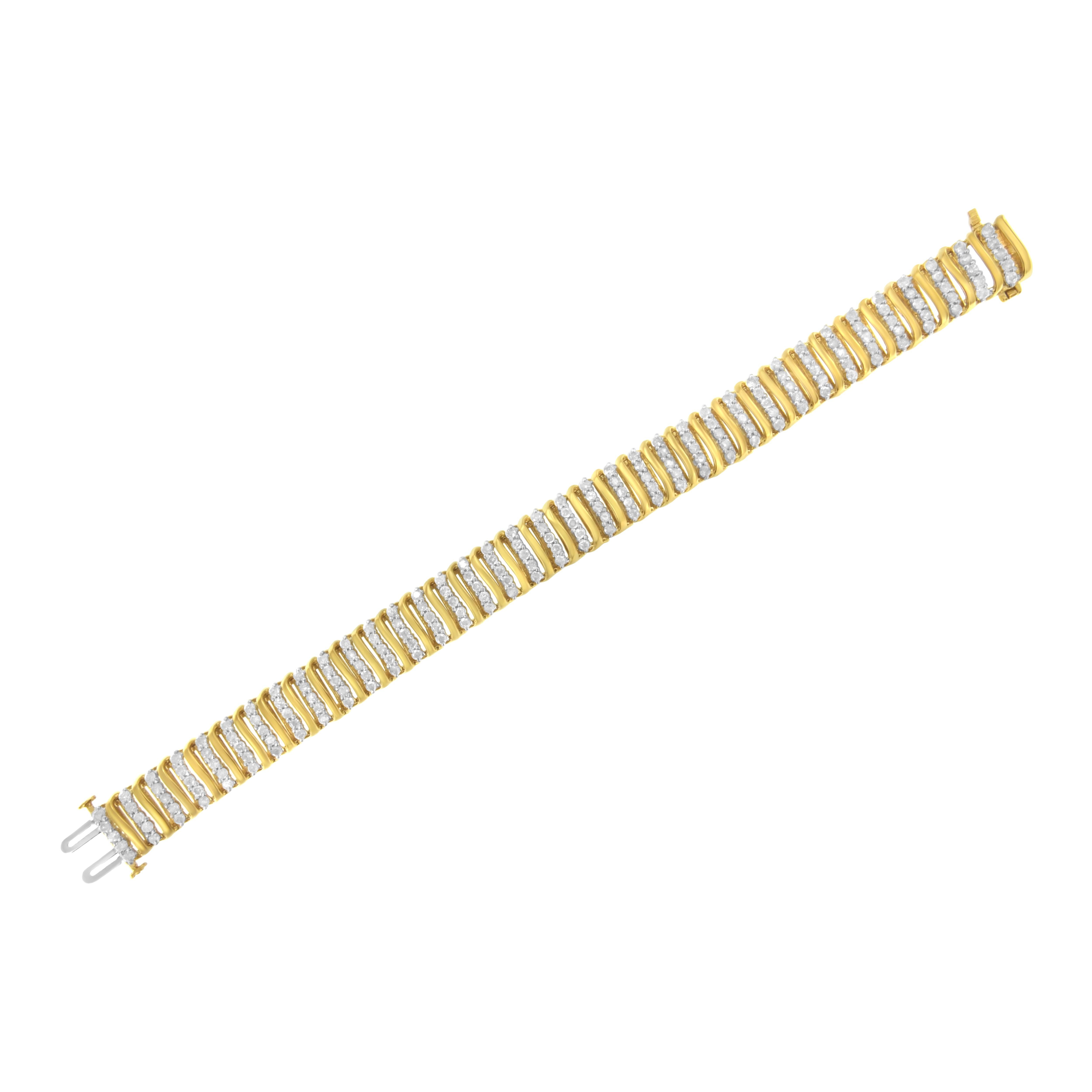 Contemporary Yellow Gold Over Sterling Silver 5.0ct Diamond S Shaped Two-Tone Tennis Bracelet For Sale