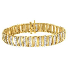 Yellow Gold Over Sterling Silver 5.0ct Diamond S Shaped Two-Tone Tennis Bracelet