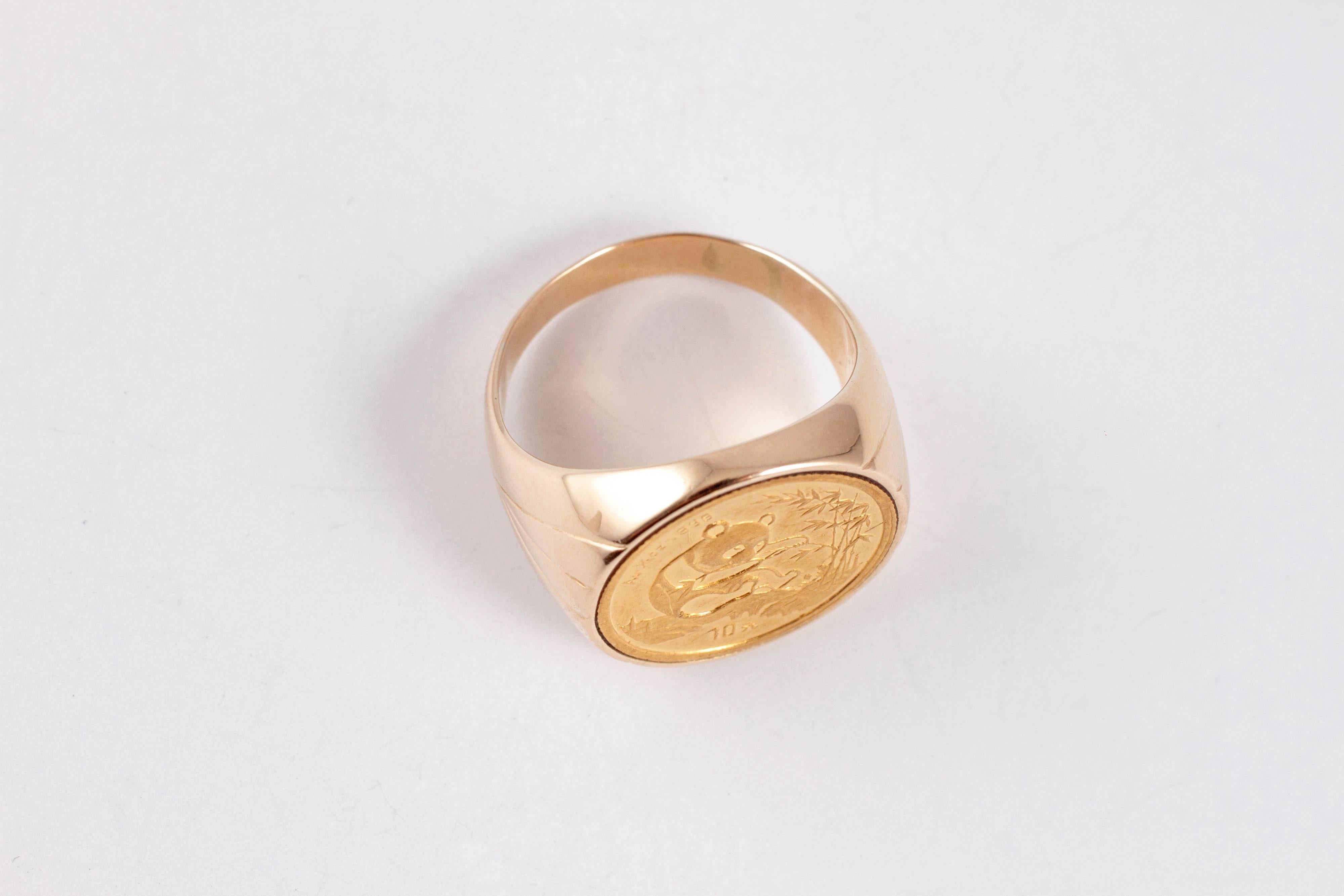 Women's or Men's Yellow Gold Panda Coin Ring