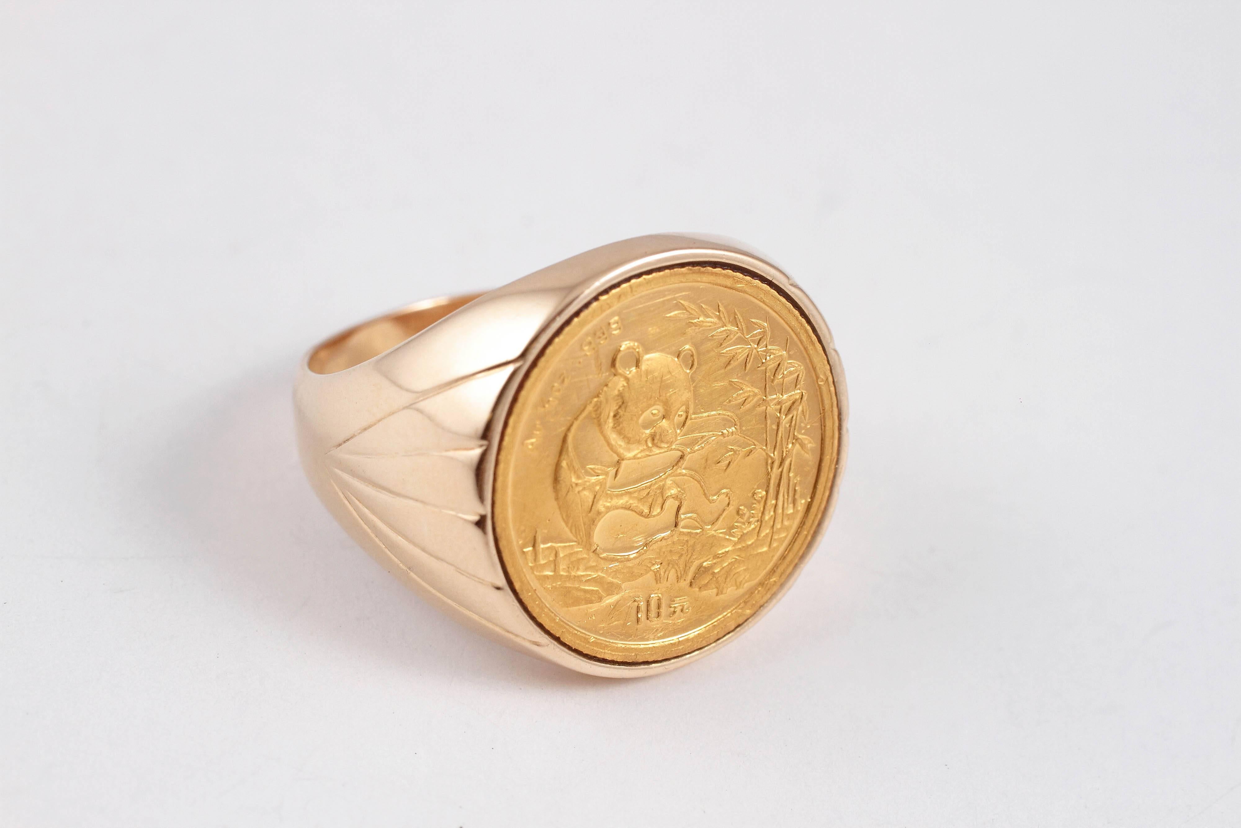 Yellow Gold Panda Coin Ring 1