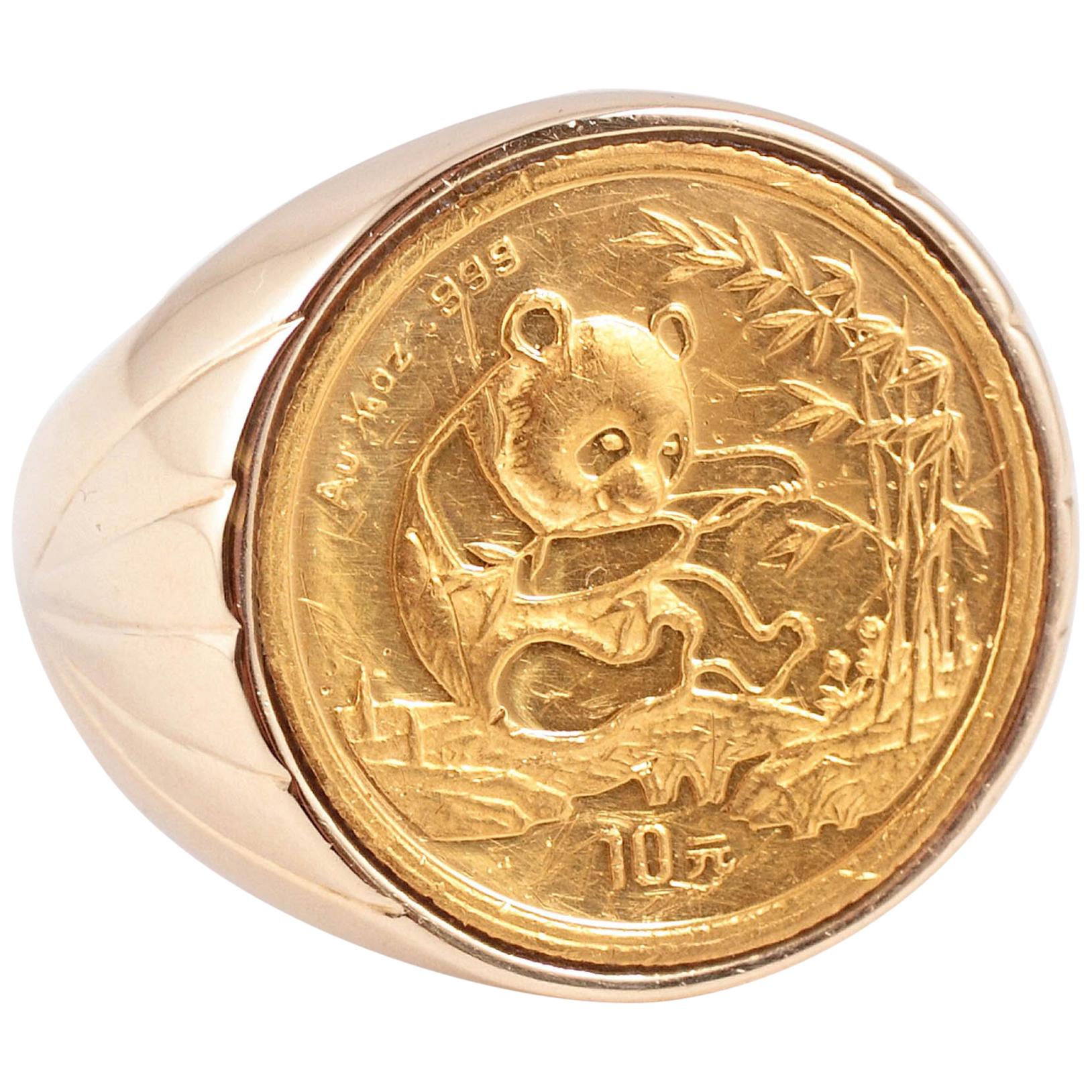 Yellow Gold Panda Coin Ring