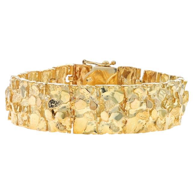 Yellow Gold Panel Link Men's Bracelet 7 1/4" - 14k Nugget For Sale