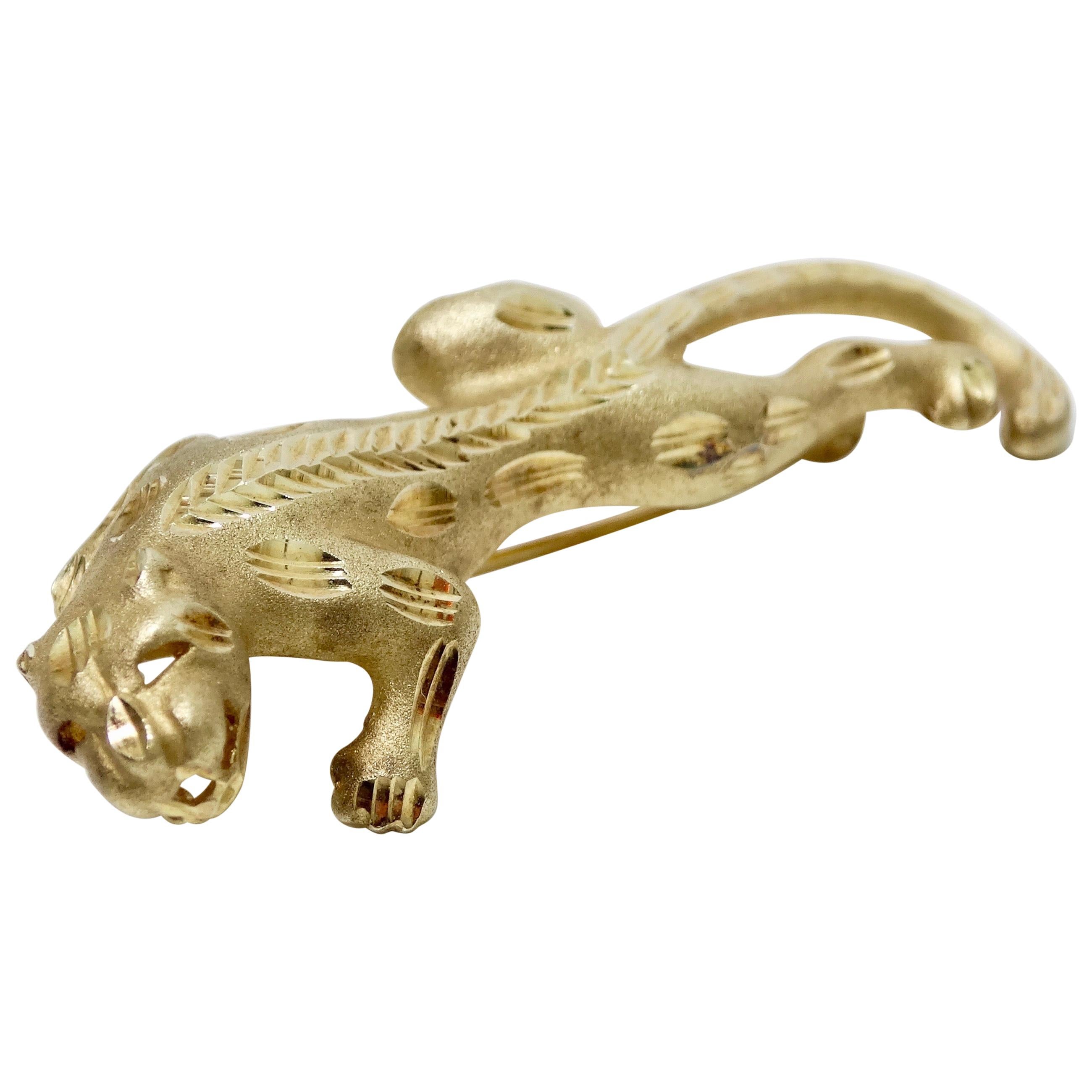 Yellow Gold Panther Brooch  For Sale