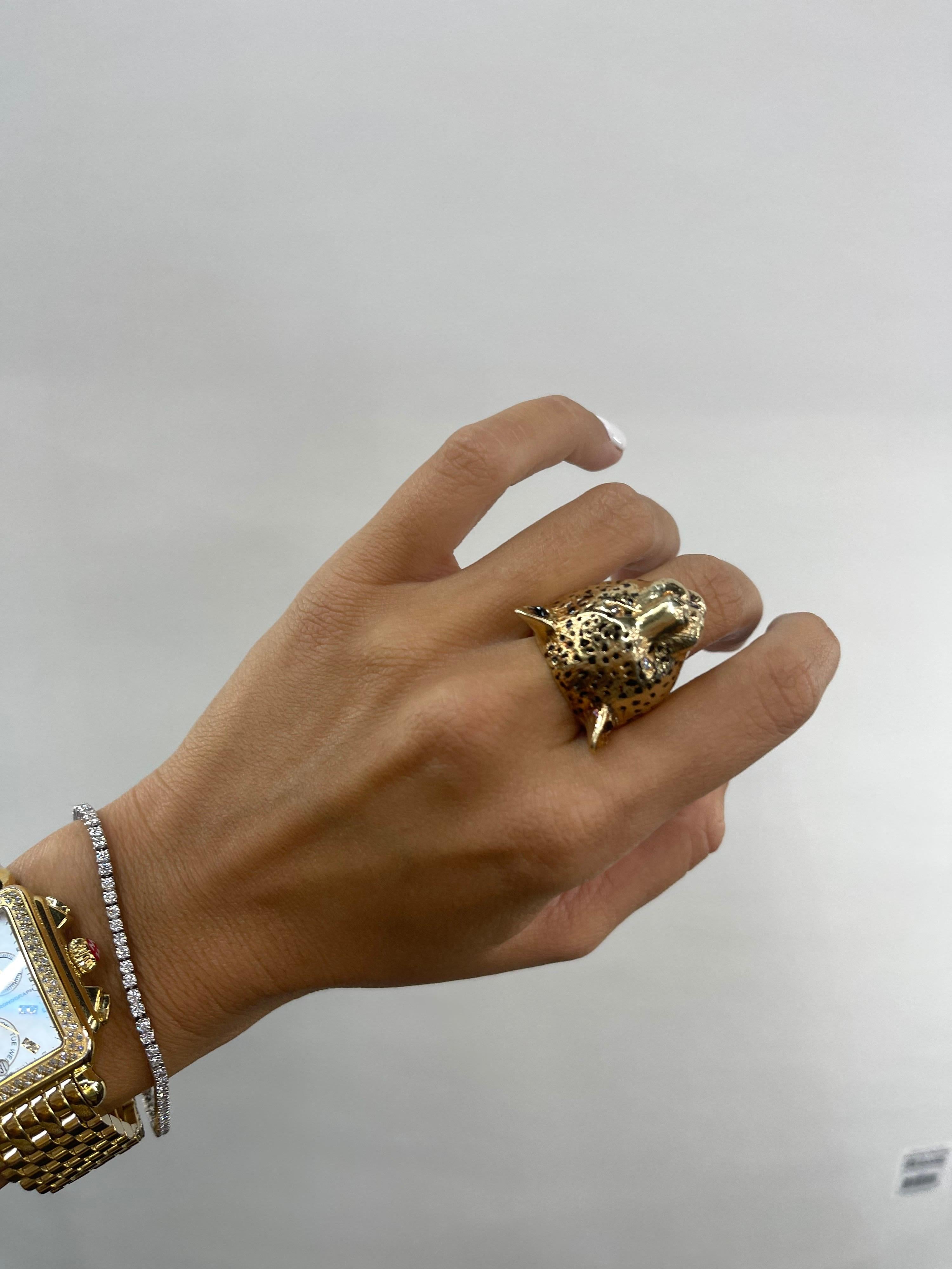 Contemporary Yellow Gold Panther Cat Ring For Sale