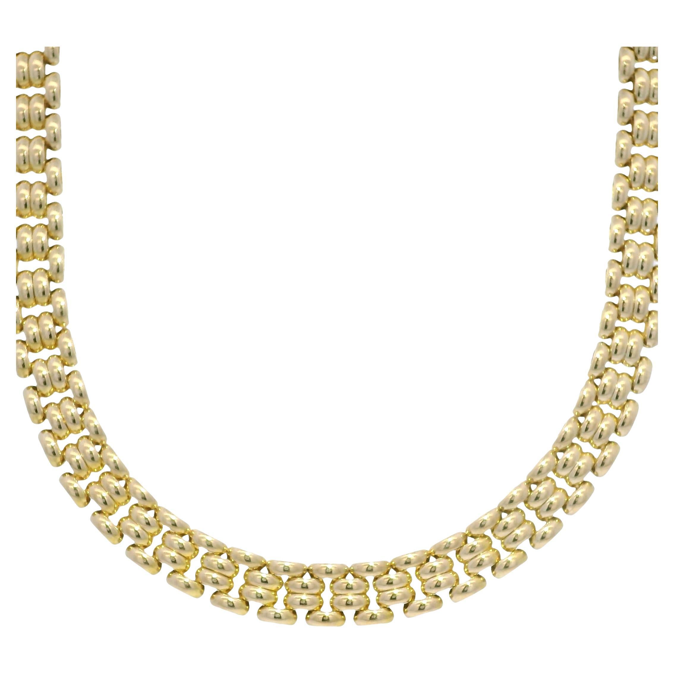 Yellow Gold Panther-Style Multi-Row 14-Karat Link Necklace In Stock For Sale