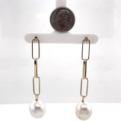 Yellow Gold Paper Clip Dangle South Sea Pearl
