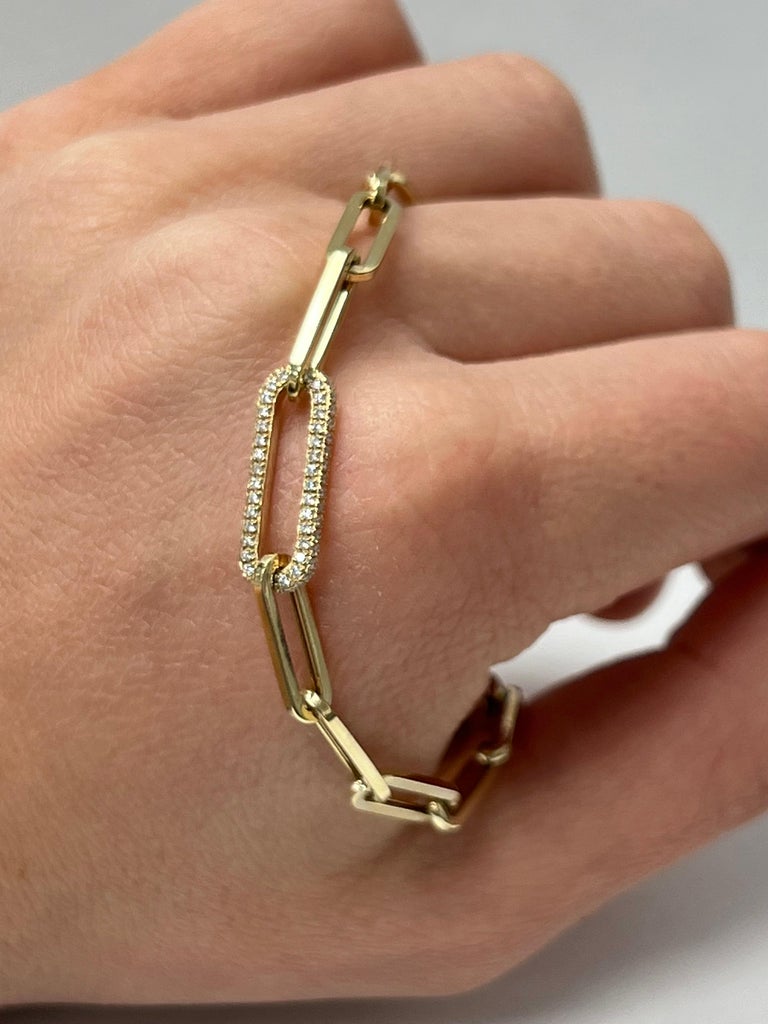 Yellow Gold Paper Clip Diamond Bracelet For Sale at 1stDibs