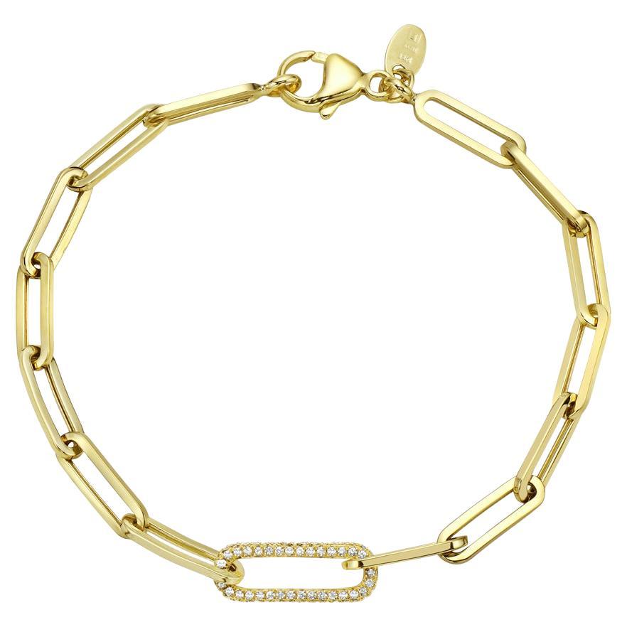 Yellow Gold Paper Clip Diamond Bracelet For Sale