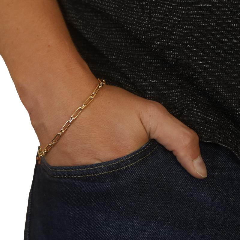Yellow Gold Paperclip Chain Men's Bracelet 8 3/4