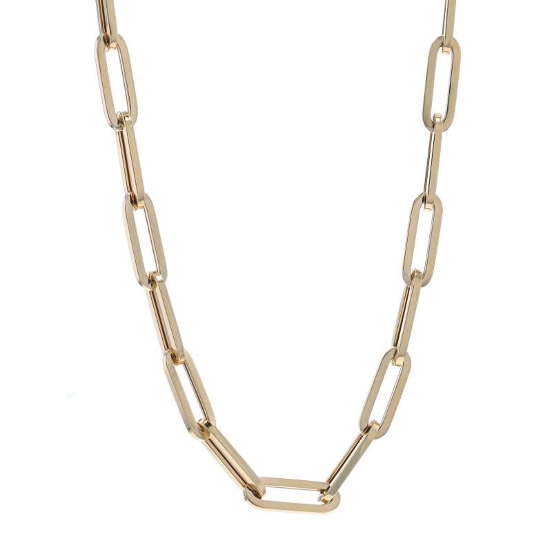 Metal Content: 14k Yellow Gold

Chain Style: Paperclip
Necklace Style: Chain
Fastening Type: Lobster Claw Clasp
Features: Hollow link construction for comfortable, all-day wear

Measurements

Length: 18