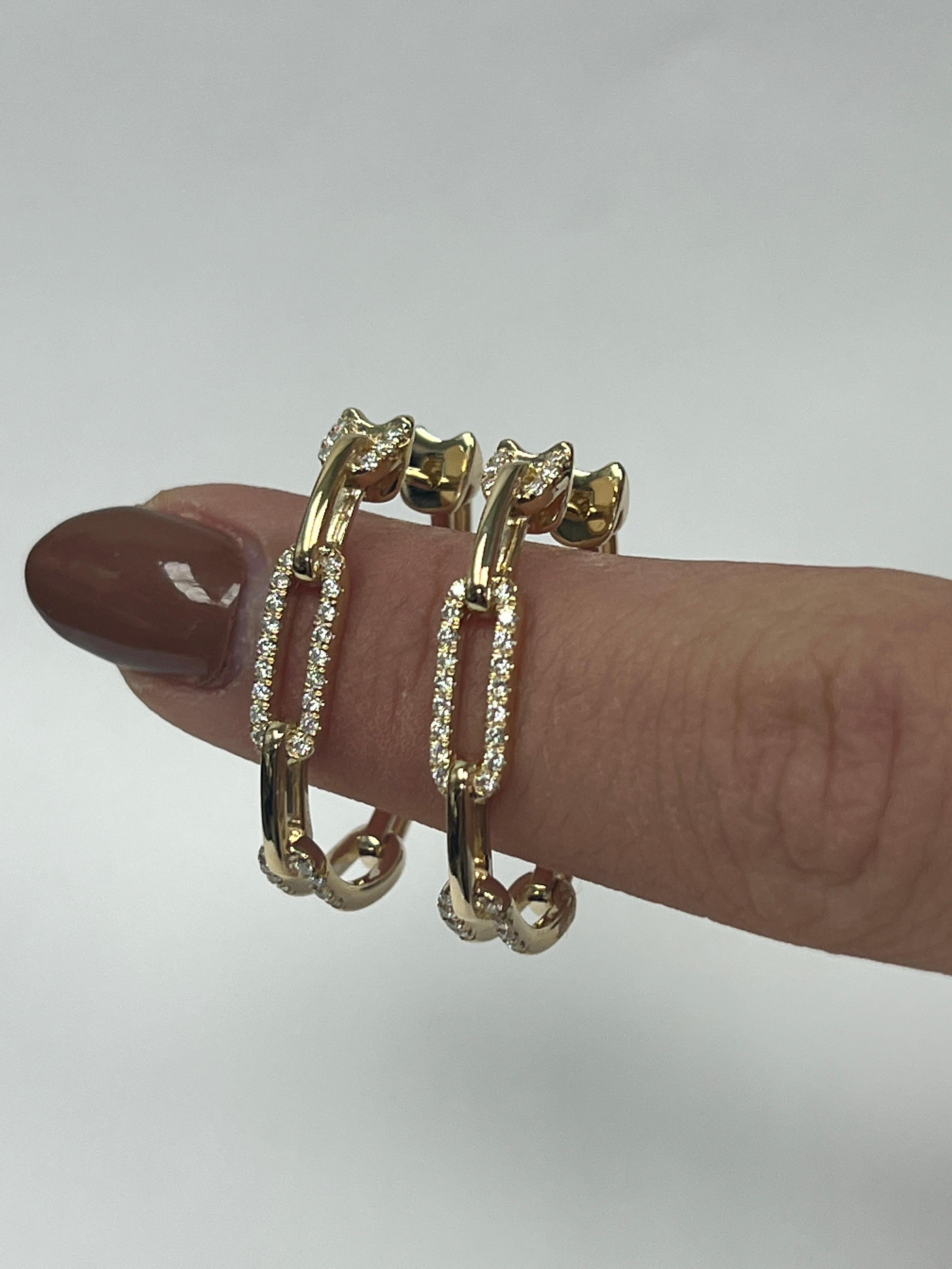 Brilliant Cut Yellow Gold Paperclip Earrings For Sale