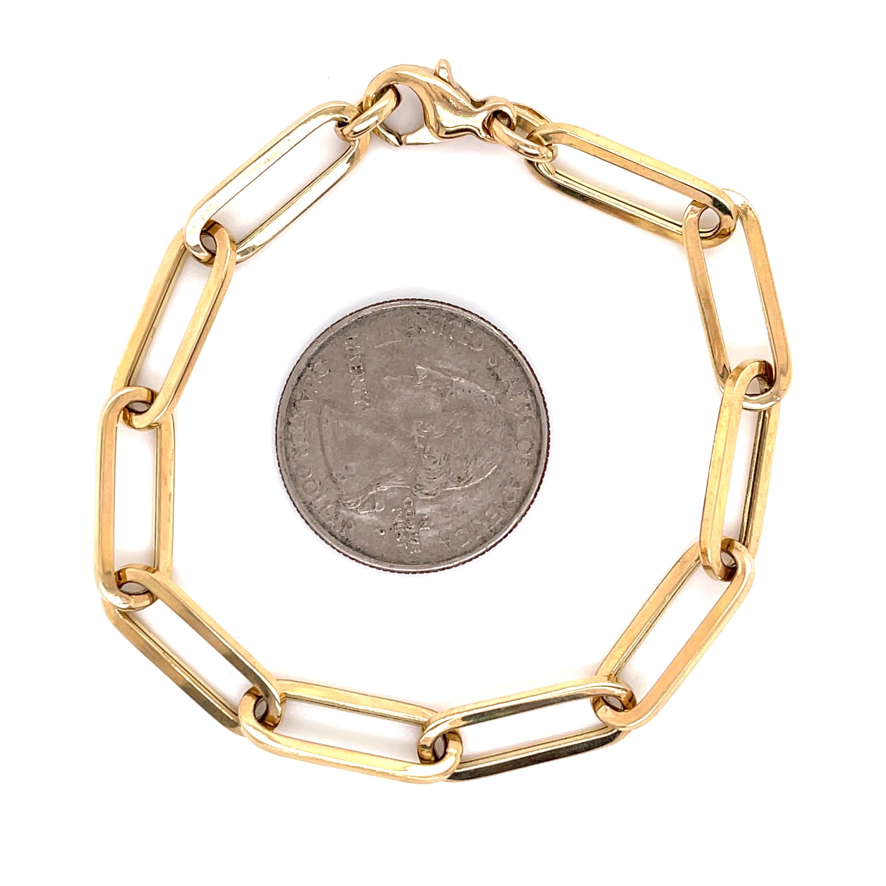 Dieses in Italien gefertigte Armband aus 14k Gelbgold besteht aus 10 Gliedern und wiegt 5,4 Gramm. 
Perfekt zum Stapeln 
Link-Messungen:
0.75