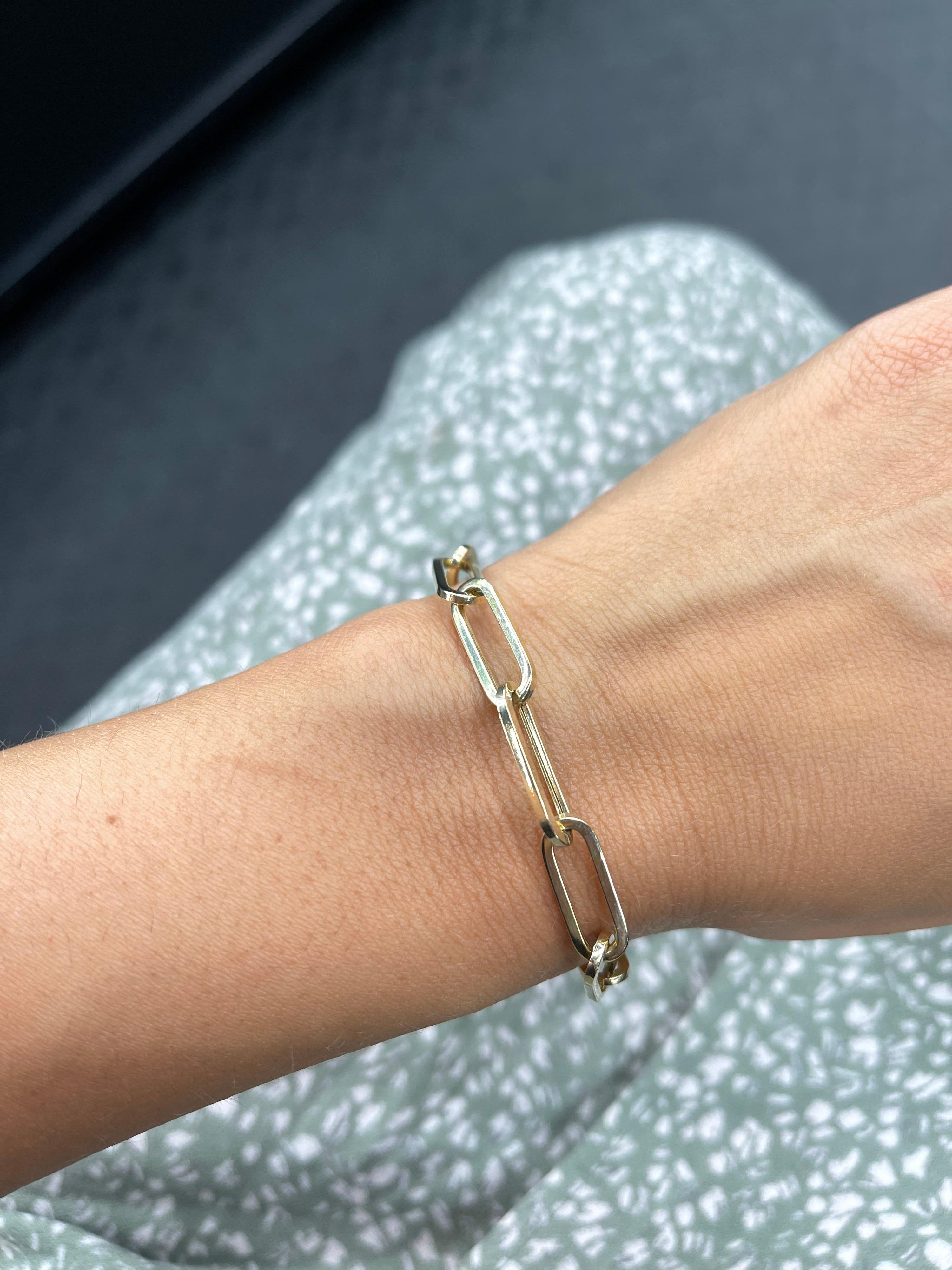 Italienisches 14 Karat Gelbgold Papierclip-Gliederarmband 5,4 Gramm 7,25 Zoll im Zustand „Neu“ im Angebot in New York, NY