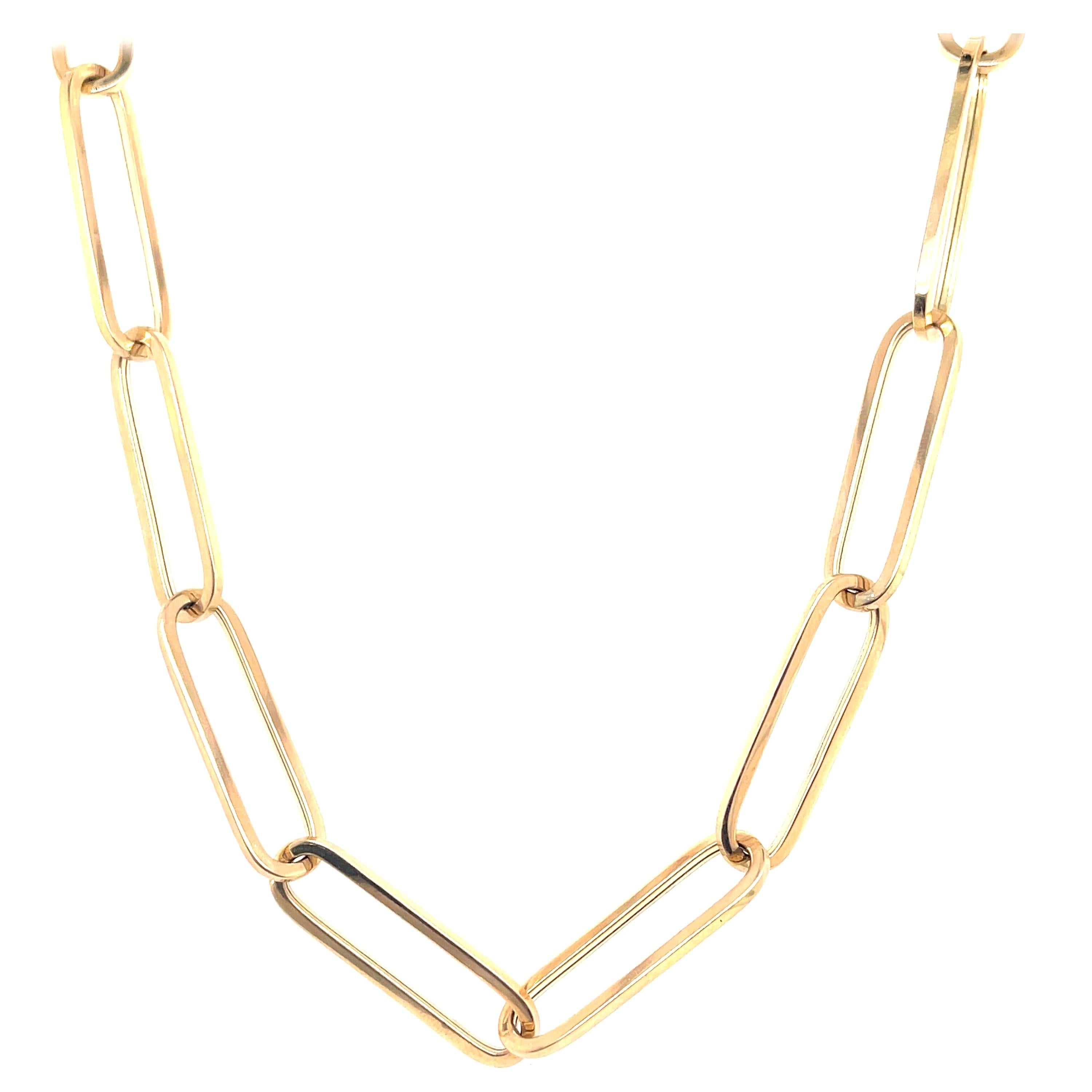 Yellow Gold Paperclip Link Chain Necklace For Sale