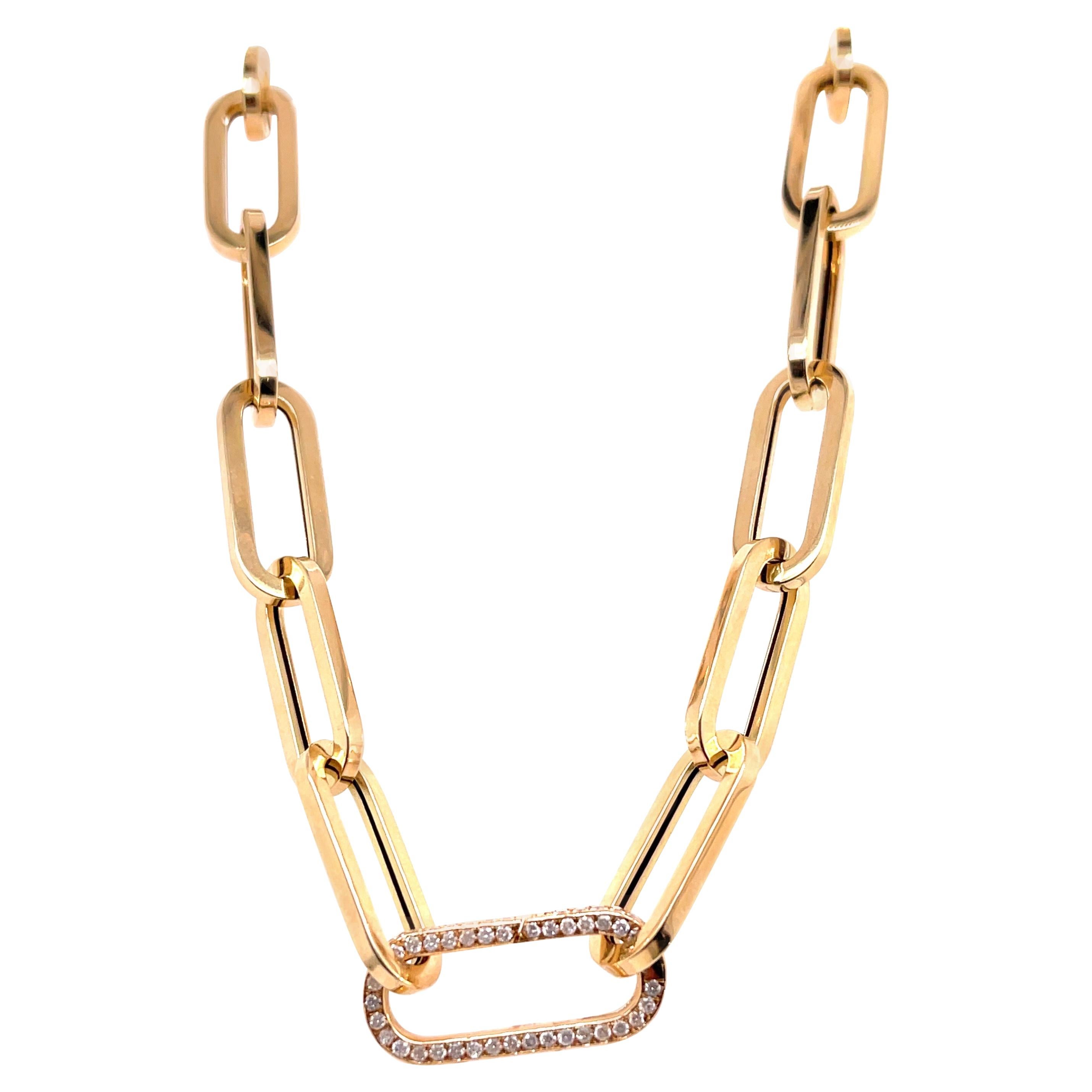 Yellow Gold Paperclip Necklace with Yellow Gold Diamond Link