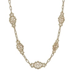 Yellow Gold Paperclip Station Necklace 22" - 14k
