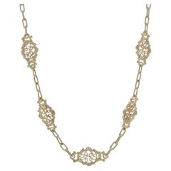 Yellow Gold Paperclip Station Necklace 22" - 14k
