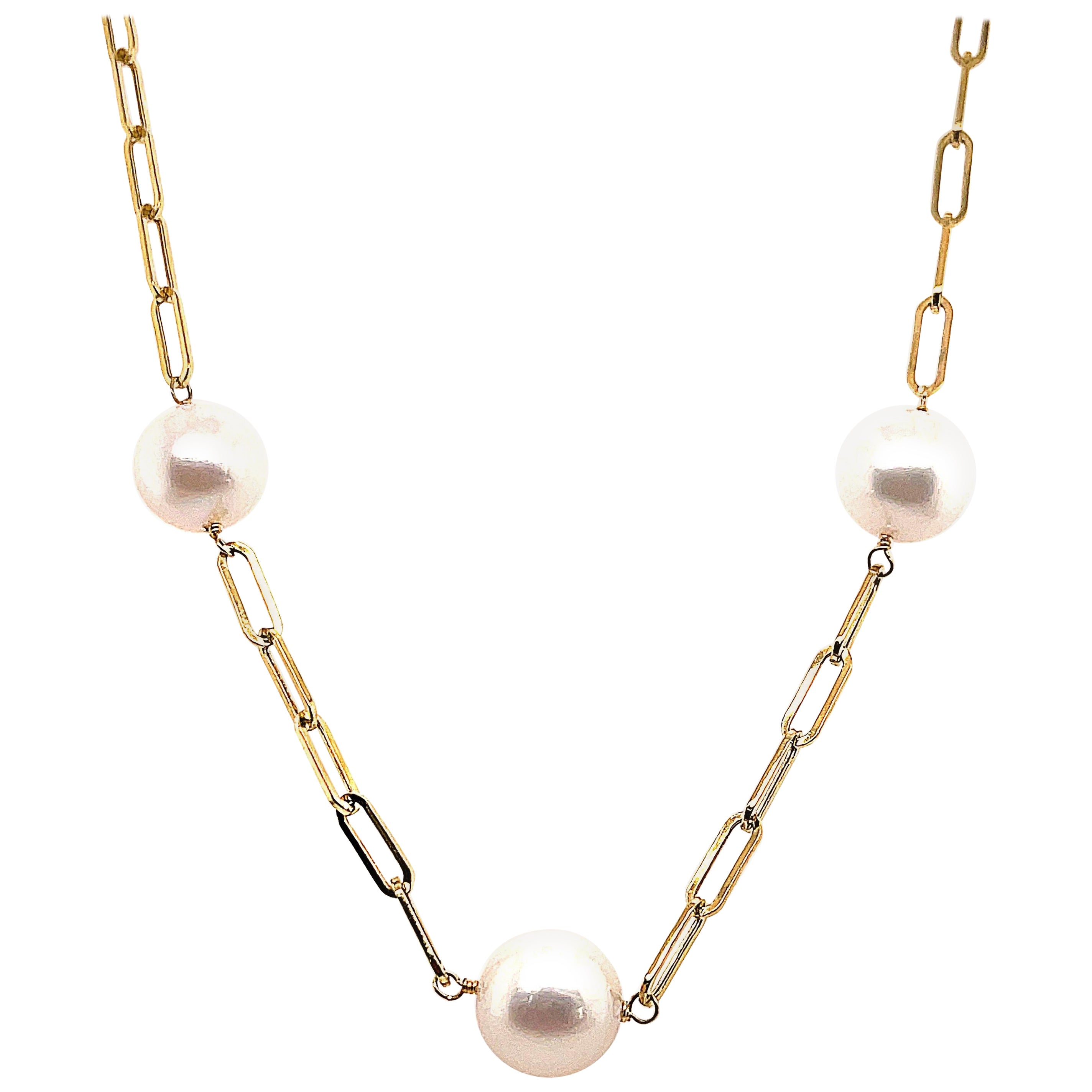 Collar Copa de Lata de Oro Amarillo con Perlas de Agua Dulce en venta