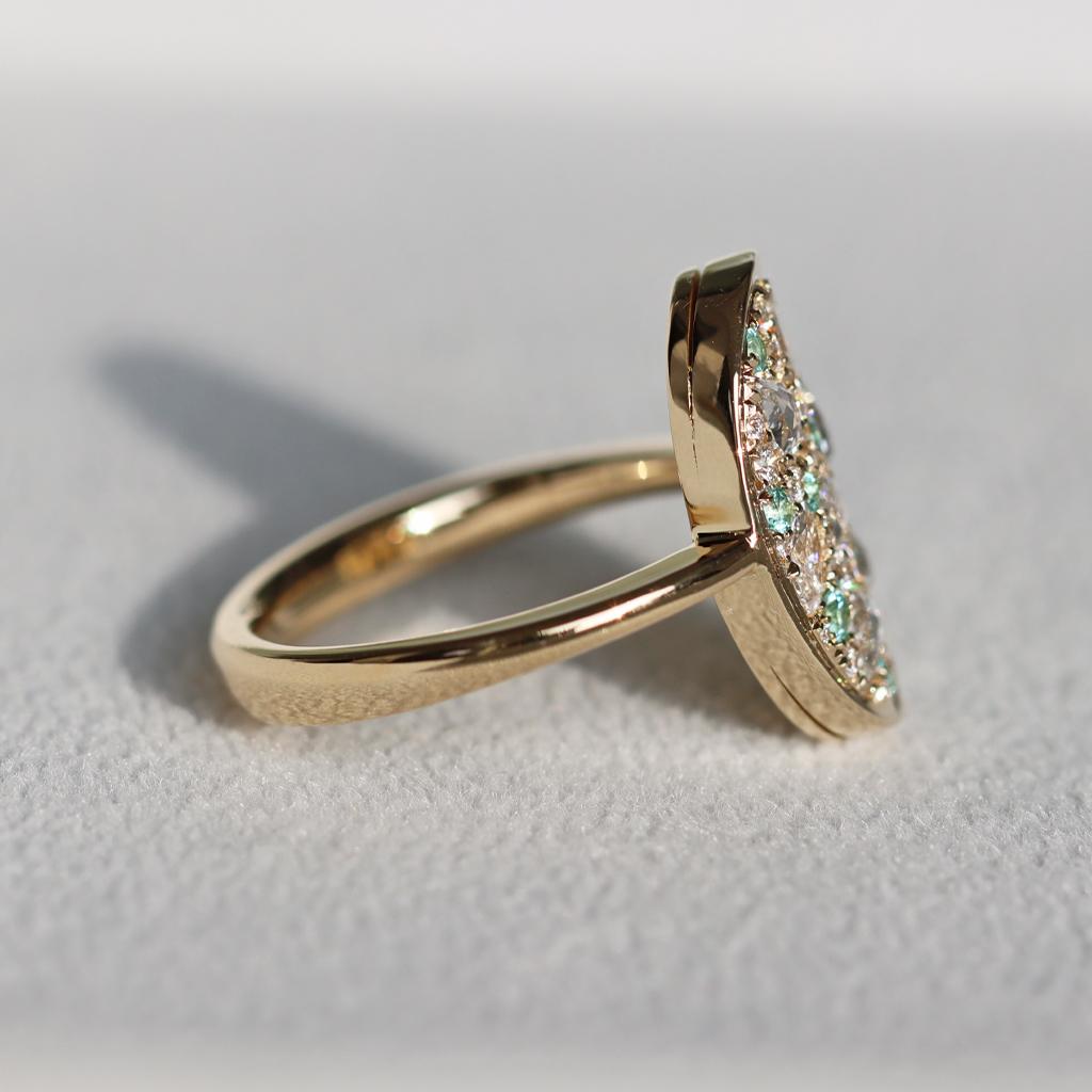 Women's Yellow Gold Paraiba Tourmaline, Rose-Cut Brilliant-Cut Marquise Diamond Ring