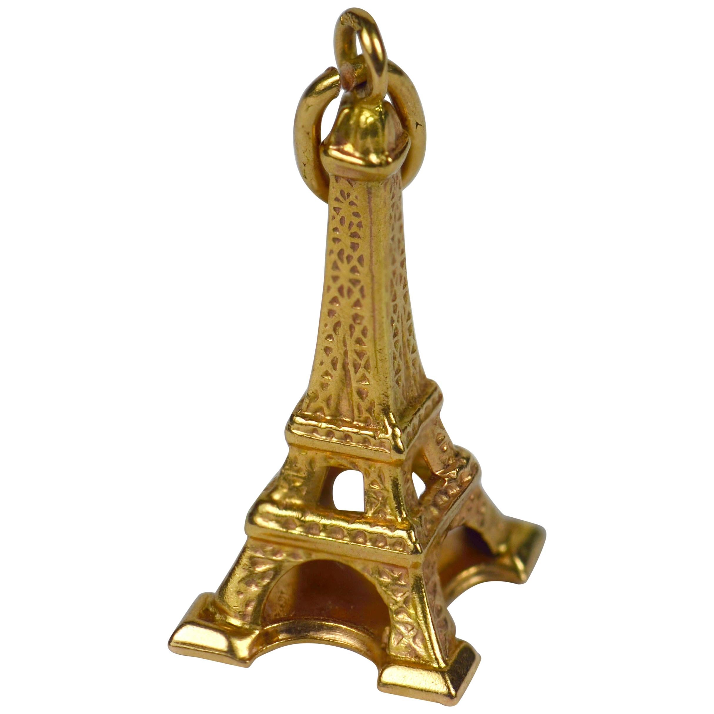 Yellow Gold Paris Landmark Eiffel Tower Charm Pendant