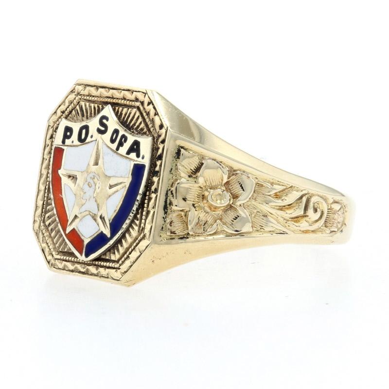 Yellow Gold Patriotic Order Sons of America Ring, 10k Enamel P.O.S. of A. Men's 2
