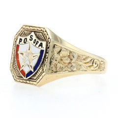 Yellow Gold Patriotic Order Sons of America Ring, 10k Enamel P.O.S. of A. Men's